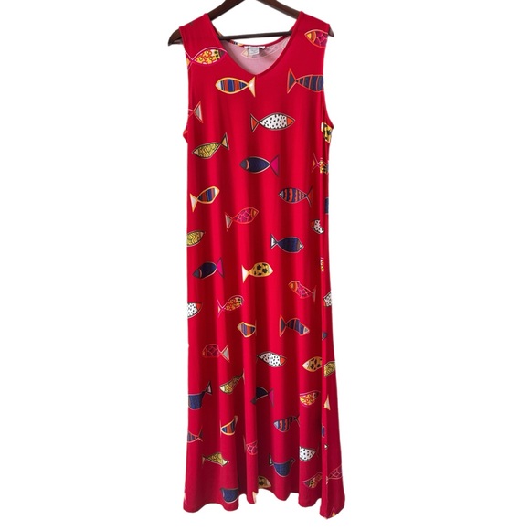 SERENGETI Maxi Dress Fish Novelty Sz L - Picture 2 of 8